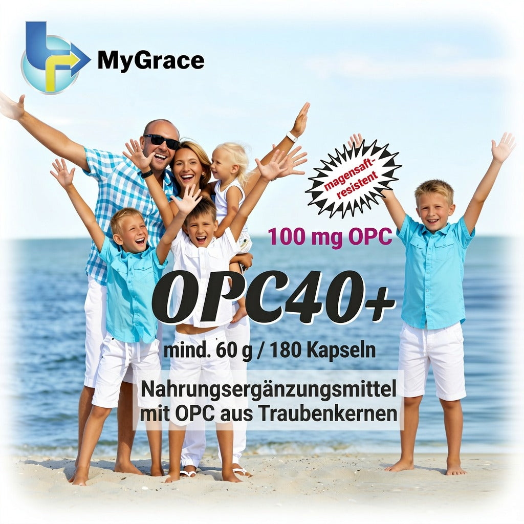MyGrace OPC40+ – Traubenkernextrakt mit geprüftem OPC-Gehalt | 180 Kapseln à 100 mg Oligomere pro Kapsel
